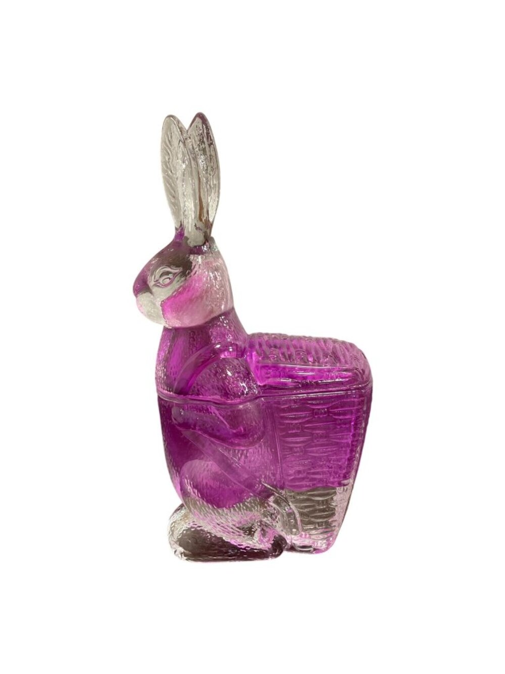 Vintage Zabkowice Poland Magenta Pink Standing Bunny Rabbit Basket Candy Dish
